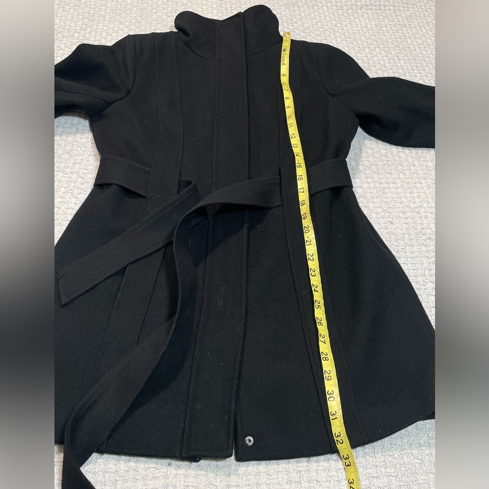 Beautiful Calvin Klein Wool Tie Waist Dress Coat Black Size 6 - Picture 12 of 16